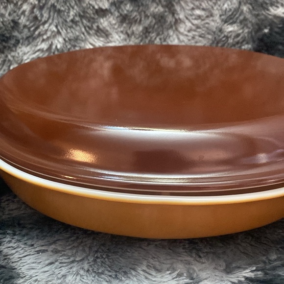 Vintage Old Orchard Pyrex divided casserole with lid 1 quart two tone brown - Picture 4 of 16